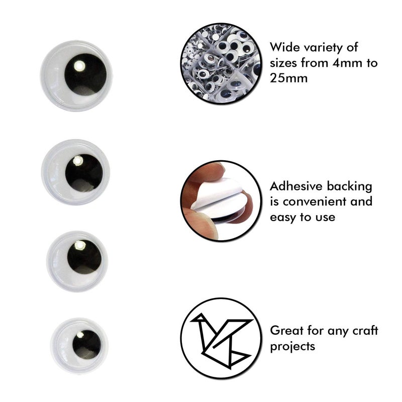 Millennial Essentials 1221 Pieces Wiggle Googly Eyes Self Adhesive Wiggle Eyes (Assorted Sizes) for DIY Crafts Scrapbooking (Classic & Assorted Colors) - Image 2